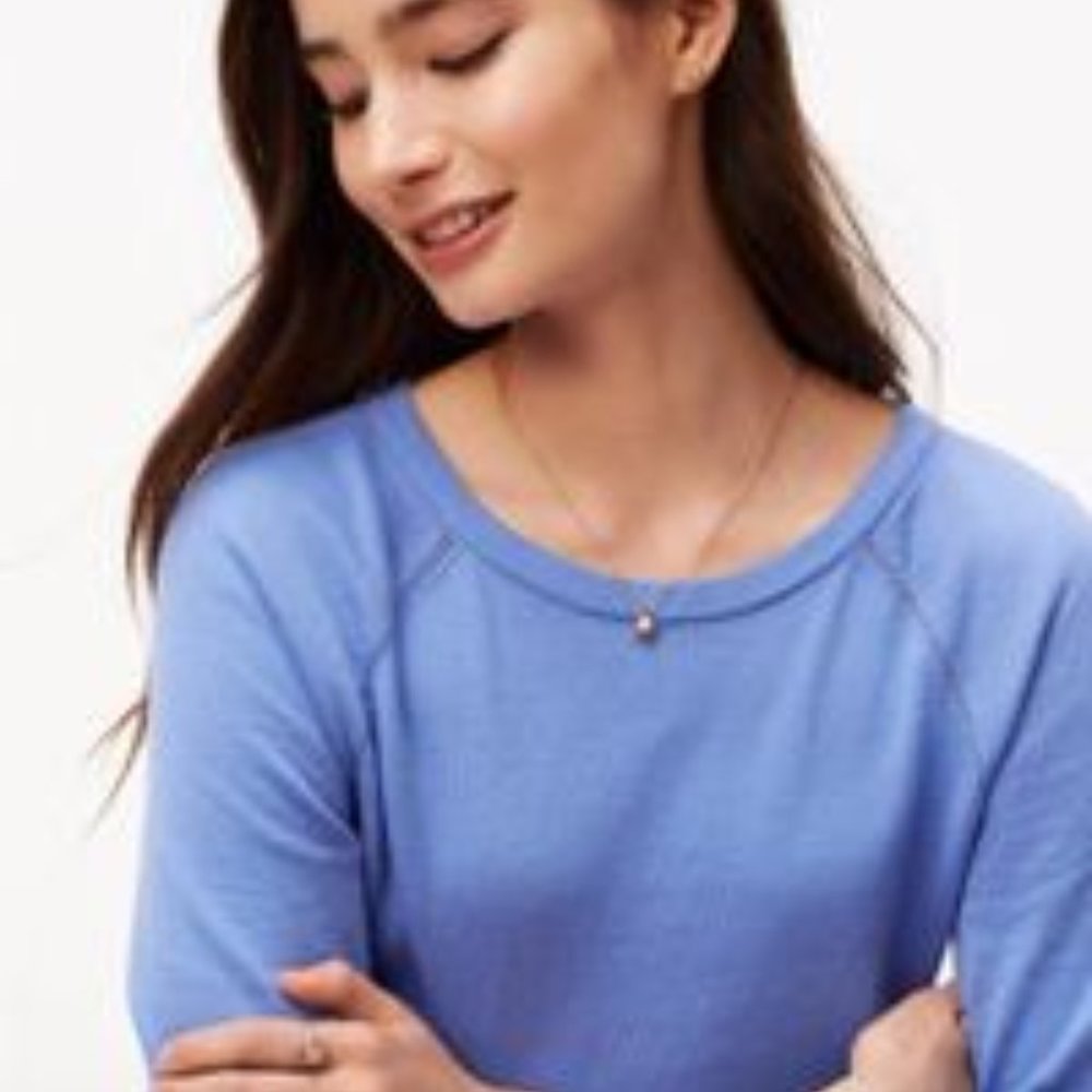 Loft Blue Ballad Pointelle Puff Cuff Sweater